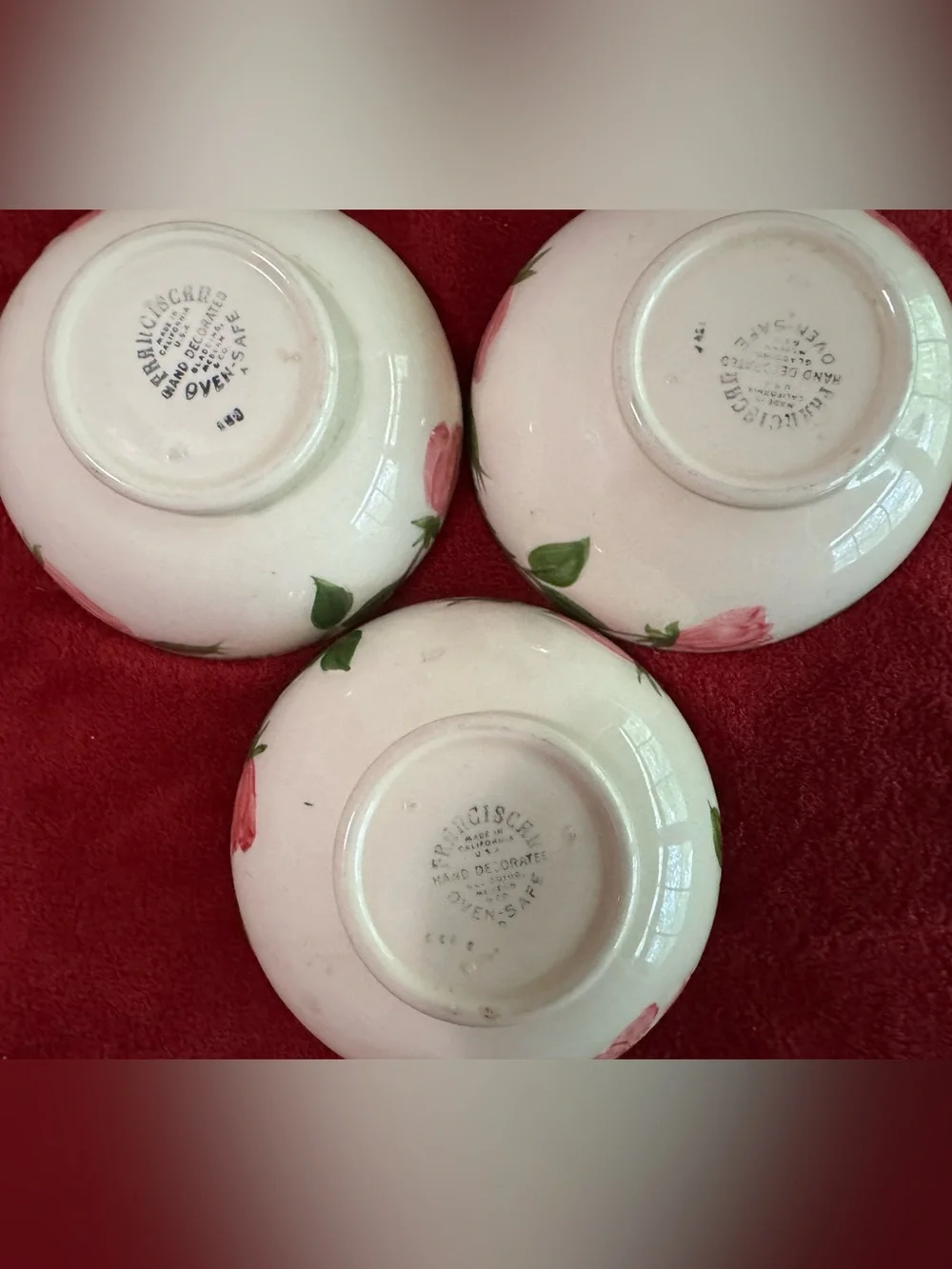 3 Franciscan Dessert Rose Hand-Painted Floral Ceramic oatmeal Bowls - 5.5